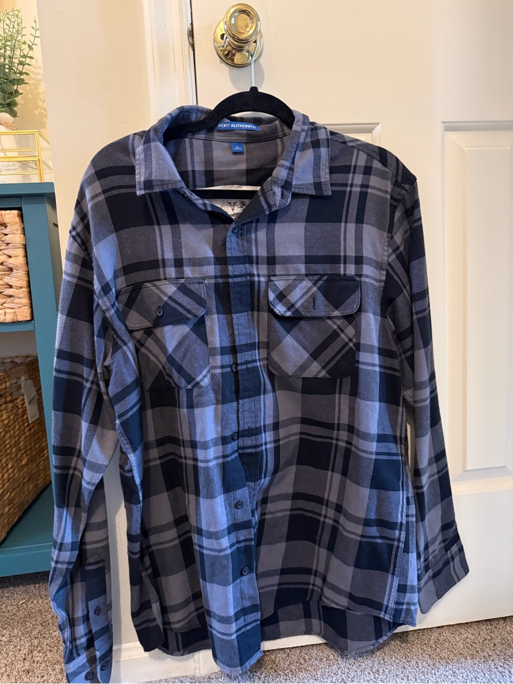 Port Authority Men’s Navy and Gray Plaid Button-Down Shirt
